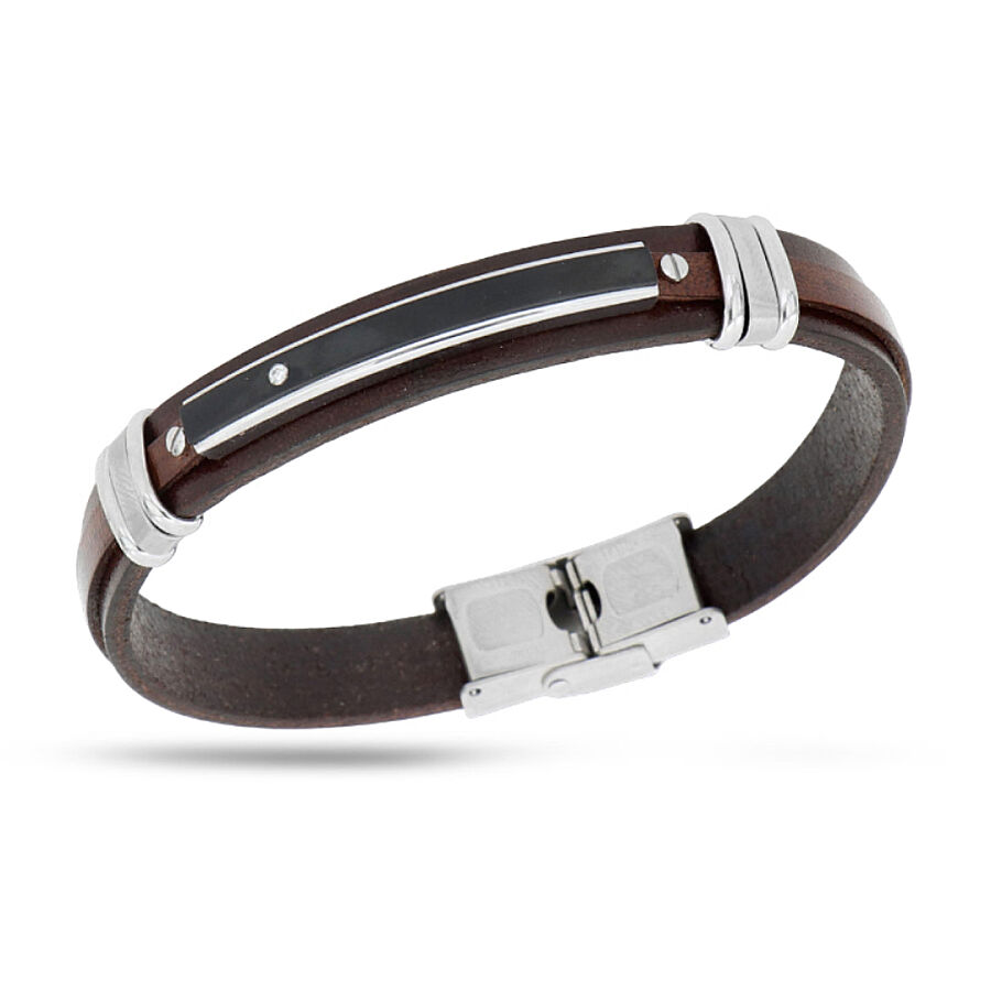 0.02 Carat Diamond Italian Stainless Steel Men's Bracelet - 1