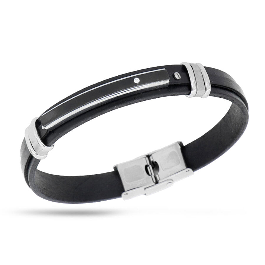 0.02 Carat Diamond Italian Stainless Steel Men's Bracelet - 1