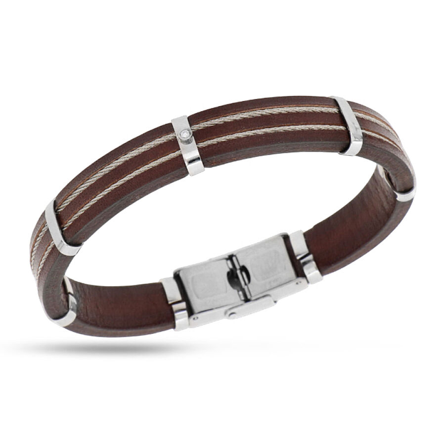 0.02 Carat Diamond Italian Stainless Steel Men's Bracelet - 1