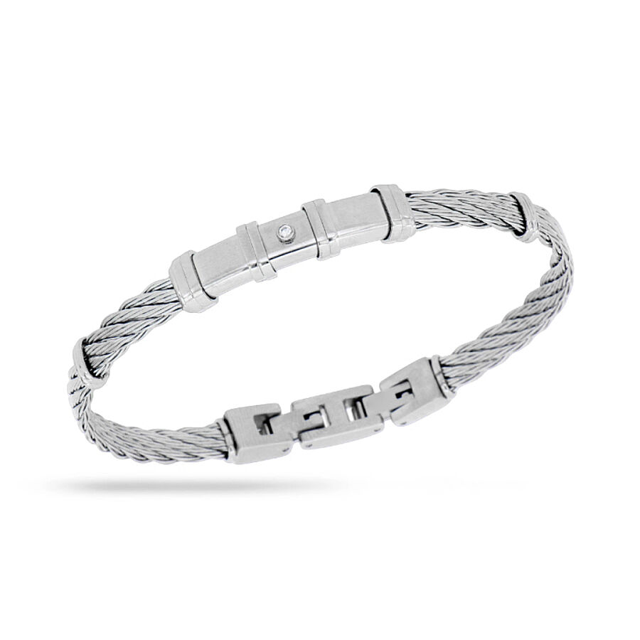 0.02 Carat Diamond Italian Stainless Steel Men's Bracelet - 1