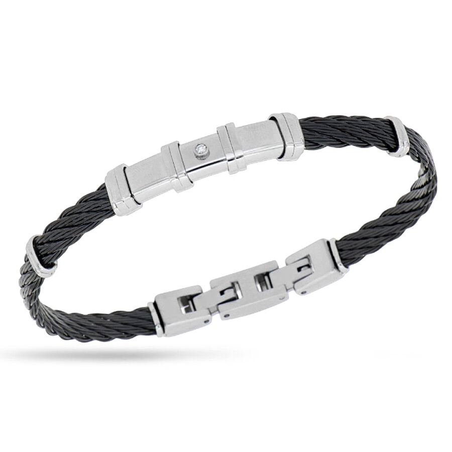 0.02 Carat Diamond Italian Stainless Steel Men's Bracelet - 1