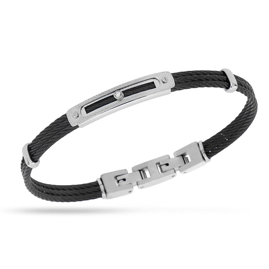 0.02 Carat Diamond Italian Stainless Steel Men's Bracelet - 1