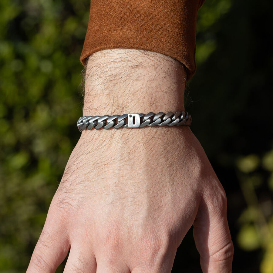 0.02 Carat Diamond Silver Letter D Men's Bracelet - 2