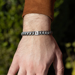 0.02 Carat Diamond Silver Letter D Men's Bracelet - 2