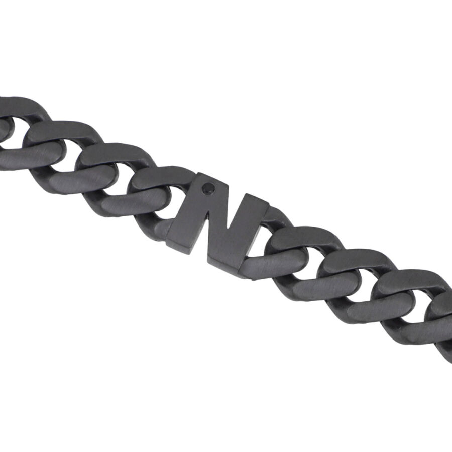 0.02 Carat Diamond Silver Letter N Men's Bracelet - 3