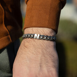 0.02 Carat Diamond Silver Letter N Men's Bracelet - 2