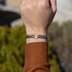 0.02 Carat Diamond Silver Letter O Men's Bracelet - 2