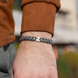 0.02 Carat Diamond Silver Letter Z Men's Bracelet - Zen Diamond