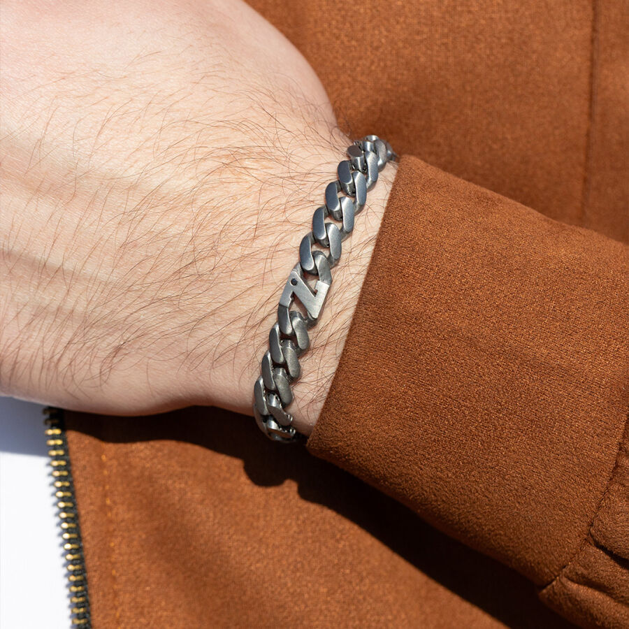 0.02 Carat Diamond Silver Letter Z Men's Bracelet - 2