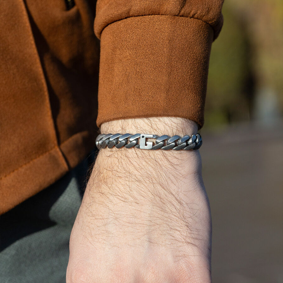 0.02 Carat Diamond Silver Letter G Men's Bracelet - 2