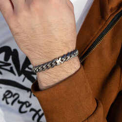 سوار فضة رجالي حرف K مرصع بالألماس 0,02 قيراط - 2