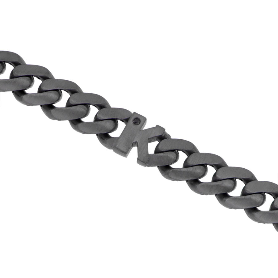 0.02 Carat Diamond Silver Letter K Men's Bracelet - 3