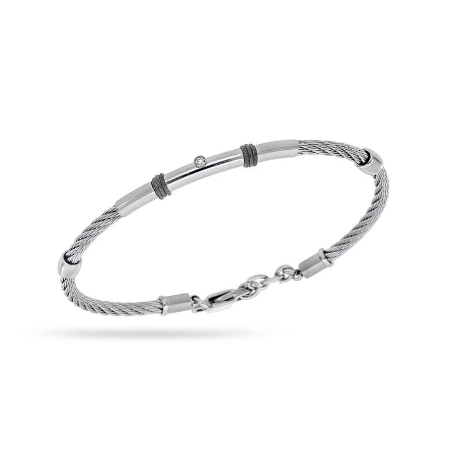 0.03 Carat Diamond Italian Stainless Steel Men's Bracelet - 1