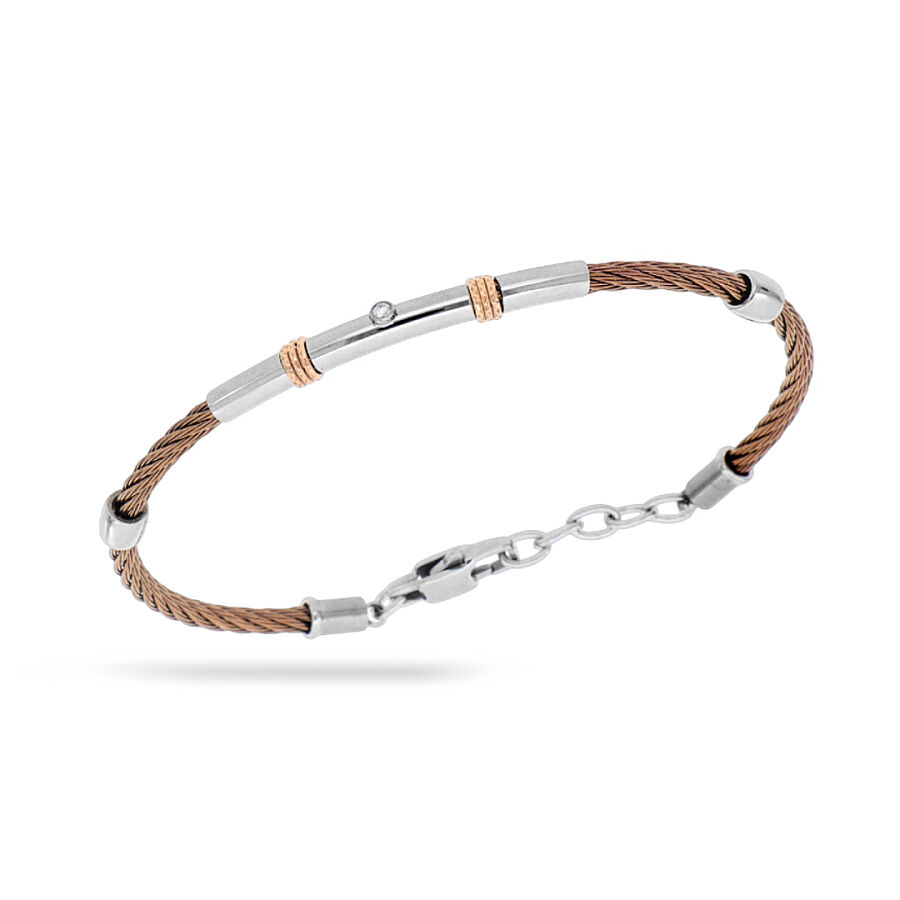 0.03 Carat Diamond Italian Stainless Steel Men's Bracelet - 1
