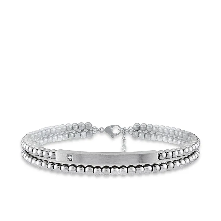 0.03 Carat Diamond Stainless Steel Man Bracelet - 1