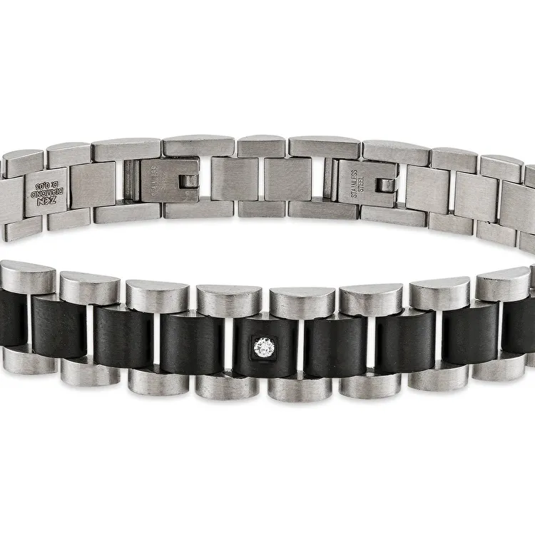 0.03 Carat Diamond Stainless Steel Man Bracelet - 2