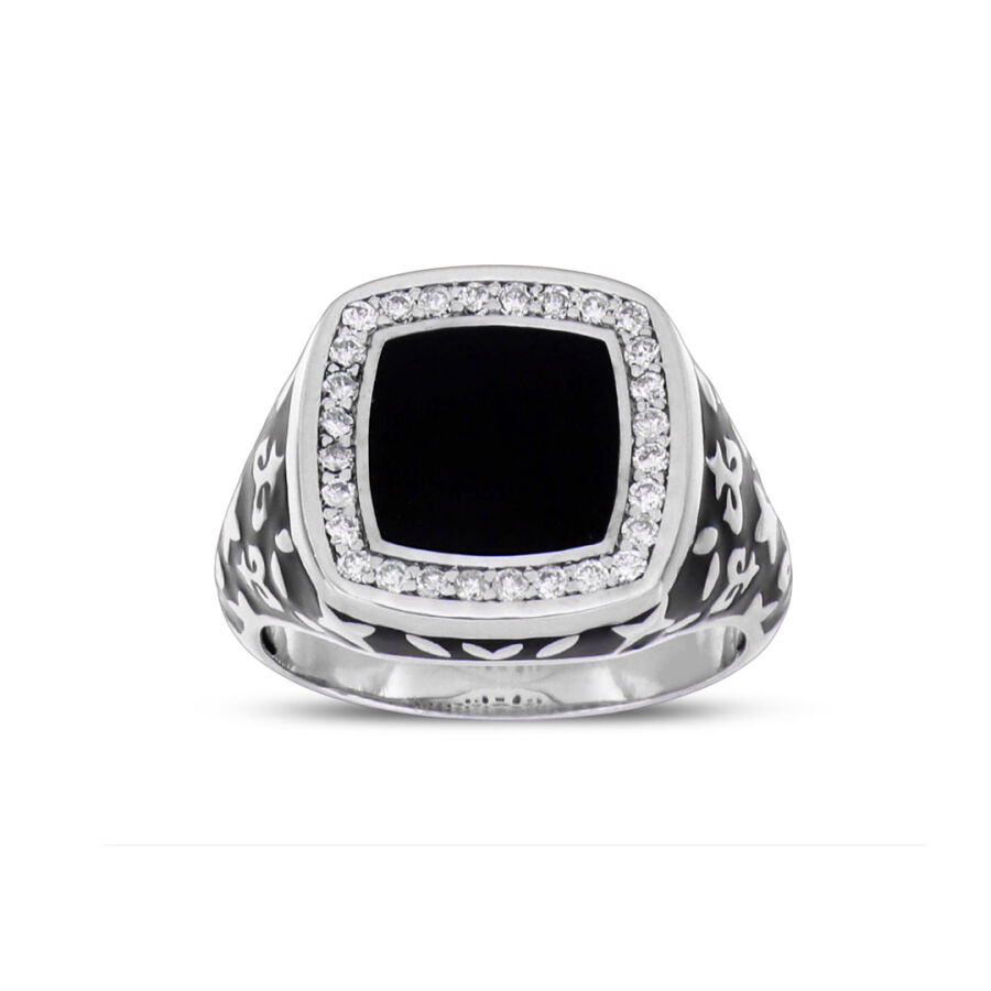 0.31 Carat Diamond Silver Men's Ring - 1