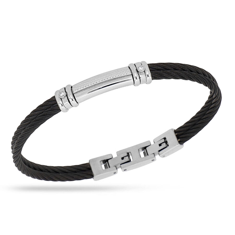 0.04 Carat Diamond Italian Stainless Steel Men's Bracelet - 1
