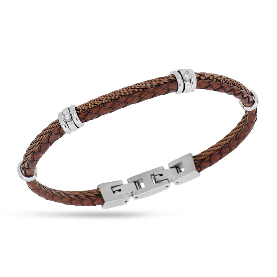 0.04 Carat Diamond Italian Stainless Steel Men's Bracelet - 1