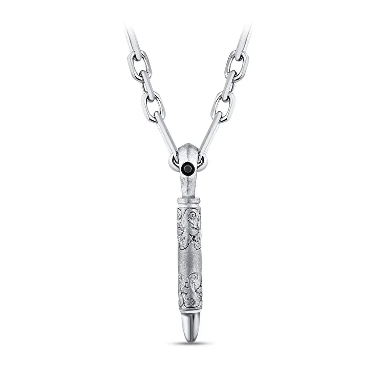 0.04 Carat Black Diamond Silver Men's Pendant - 2