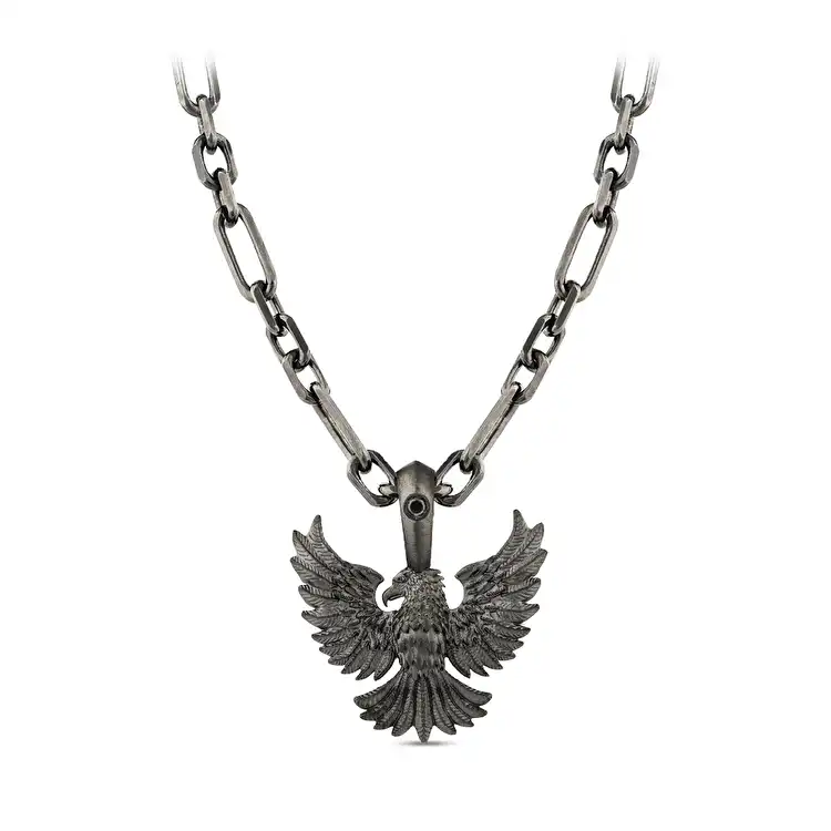 0.04 Carat Black Diamond Silver Men's Pendant