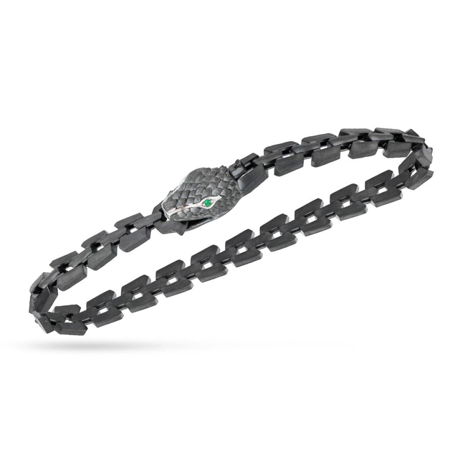 0.04 Carat Emerald Black Diamond Silver Men Bracelet - 3