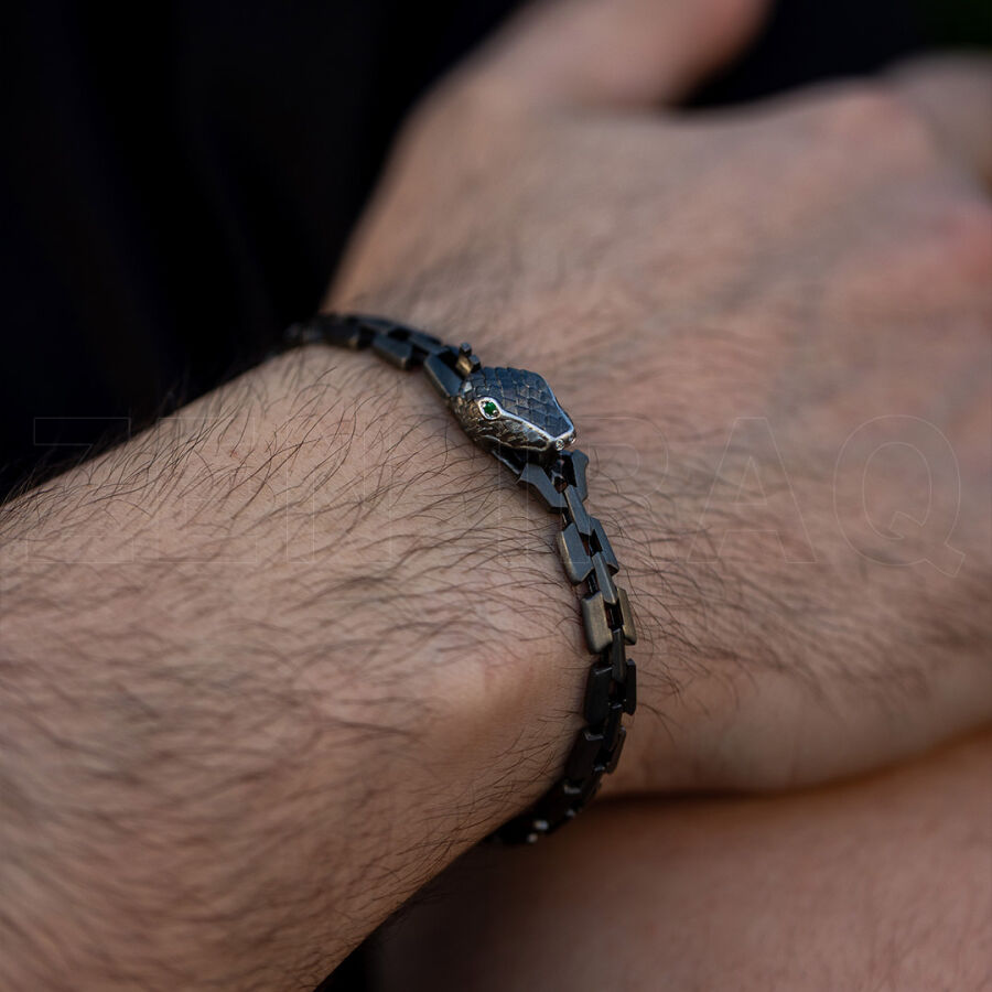 0.04 Carat Emerald Black Diamond Silver Men Bracelet - 2