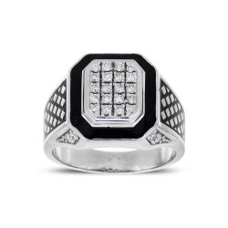 خاتم فضة رجالي مرصع بالألماس 0,45 قراط - Zen Diamond