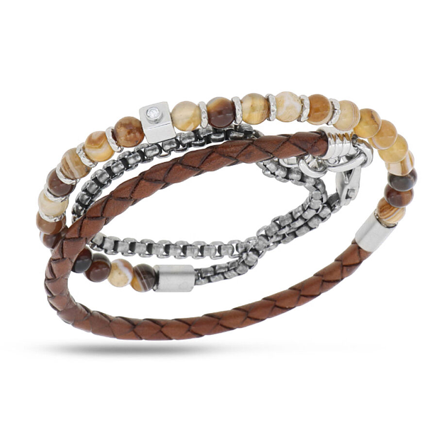 0.05 Carat Diamond Italian Stainless Steel Men's Bracelet - 1
