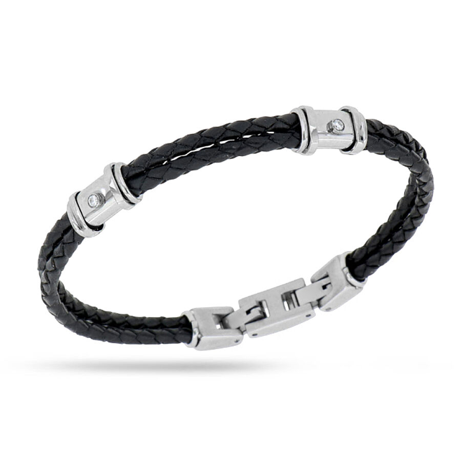 0.06 Carat Diamond Italian Stainless Steel Men's Bracelet - 1