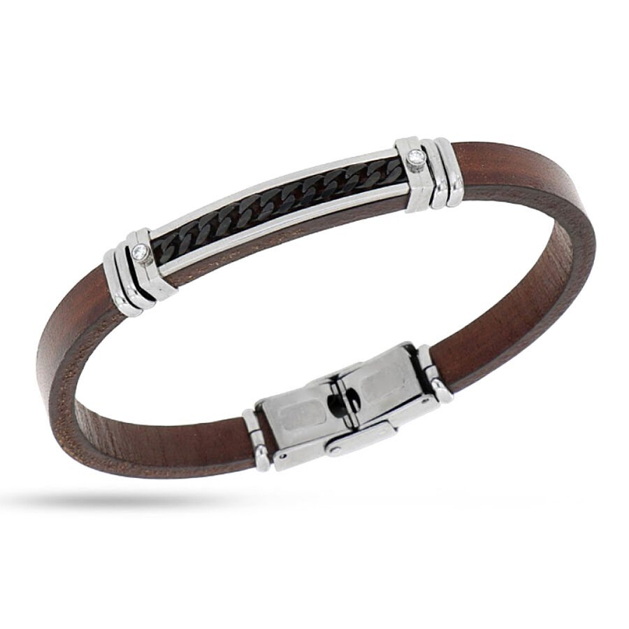 0.06 Carat Diamond Italian Stainless Steel Men's Bracelet - 1