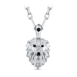 قلادة الأسد الرجالية من الفضة المرصّعة بالألماس 0.06 قيراط - 2