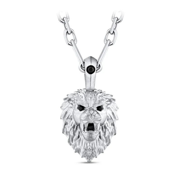 قلادة الأسد الرجالية من الفضة المرصّعة بالألماس 0.06 قيراط - 2