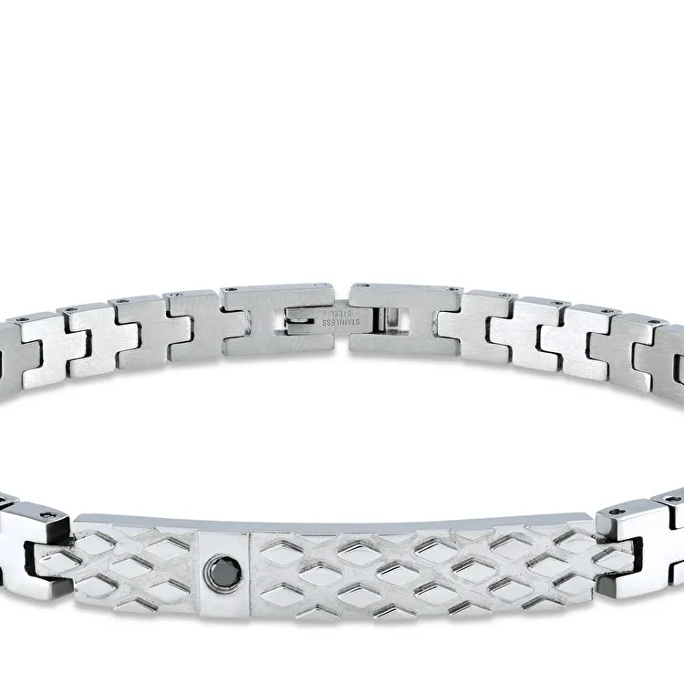 0.07 carat Black Diamond Stainless Steel Man Bracelet - 2