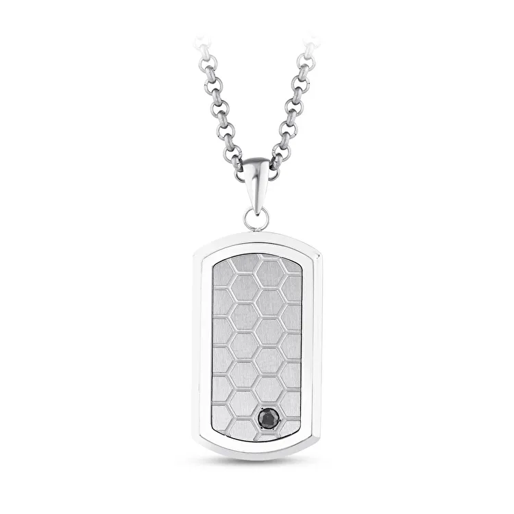 0.08 Carat Diamond Steel Men's Pendant - 2