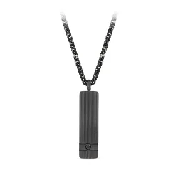 0.11 Carat Black Diamond Stainless Steel Pendant - 1
