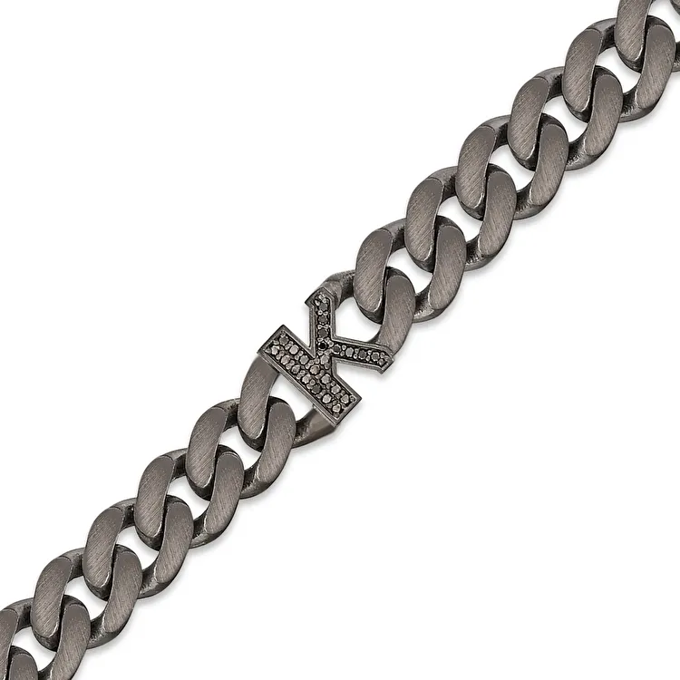 0.12 Carat Diamond Silver Letter K Men's Bracelet - 1