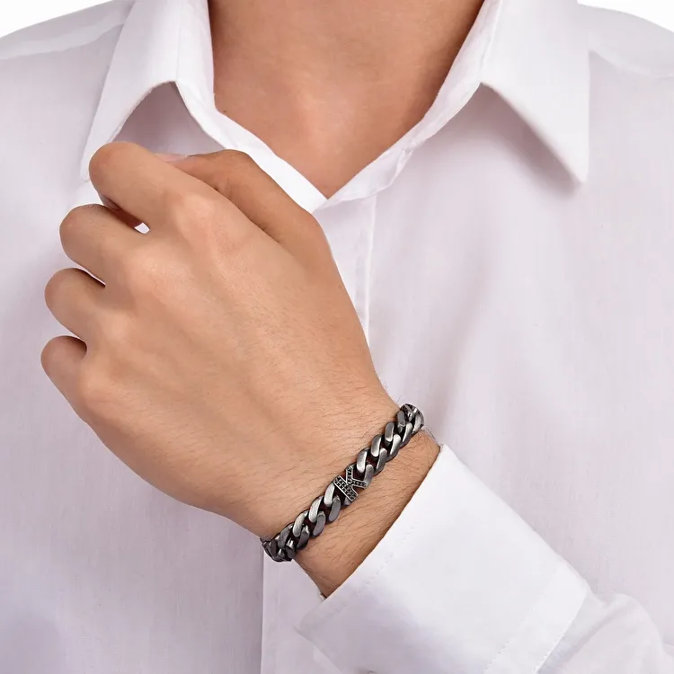 0.12 Carat Diamond Silver Letter K Men's Bracelet - 2