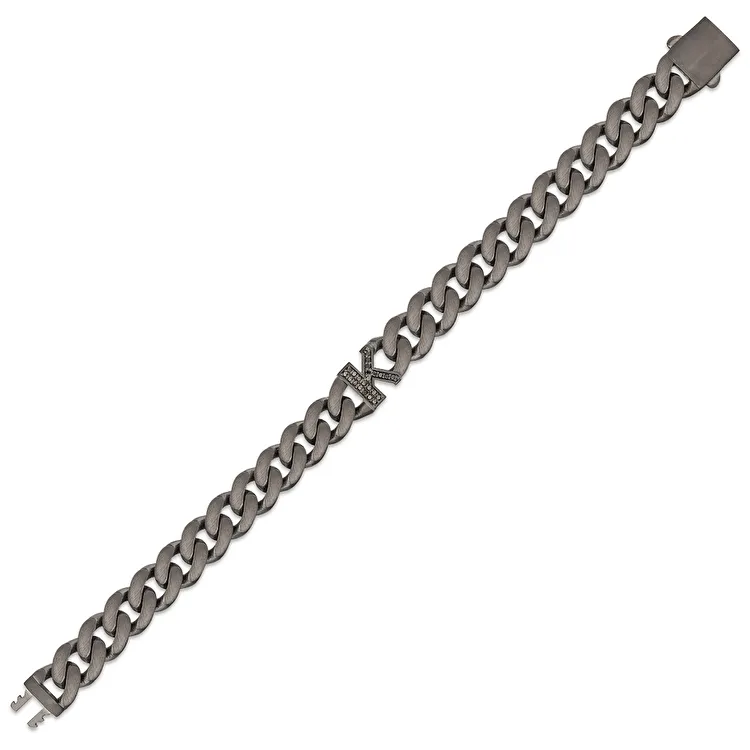 0.12 Carat Diamond Silver Letter K Men's Bracelet - 3