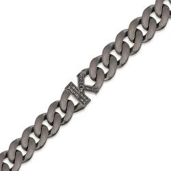 0.12 Carat Diamond Silver Letter K Men's Bracelet - 1