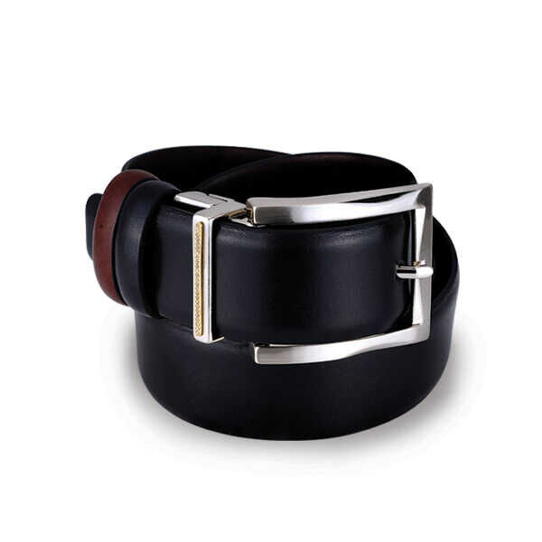 0.14 ct.Double Sided Leather Belt with Diamond - Black & Brown - 1