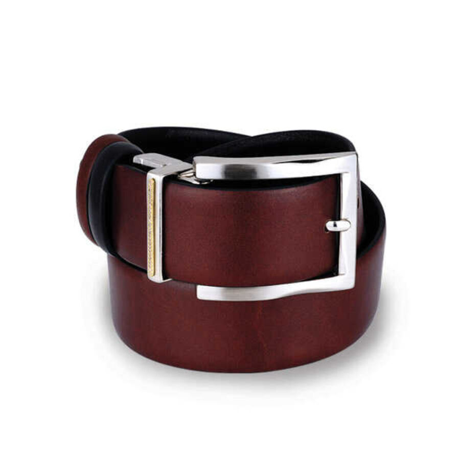 0.14 ct.Double Sided Leather Belt with Diamond - Black & Brown - 2