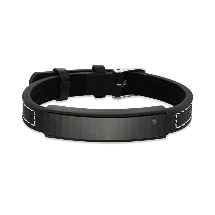 0.15 carat Black Diamond Stainless Steel Man Bracelet - 1