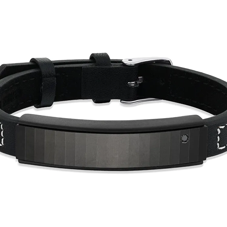 0.15 carat Black Diamond Stainless Steel Man Bracelet - 2
