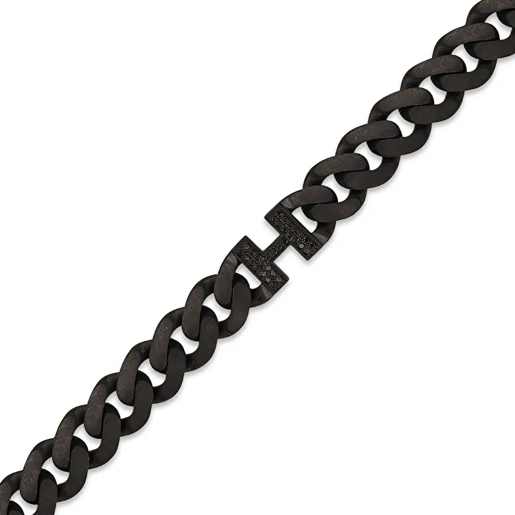 0.16 Carat Diamond Silver Men Bracelet - 1
