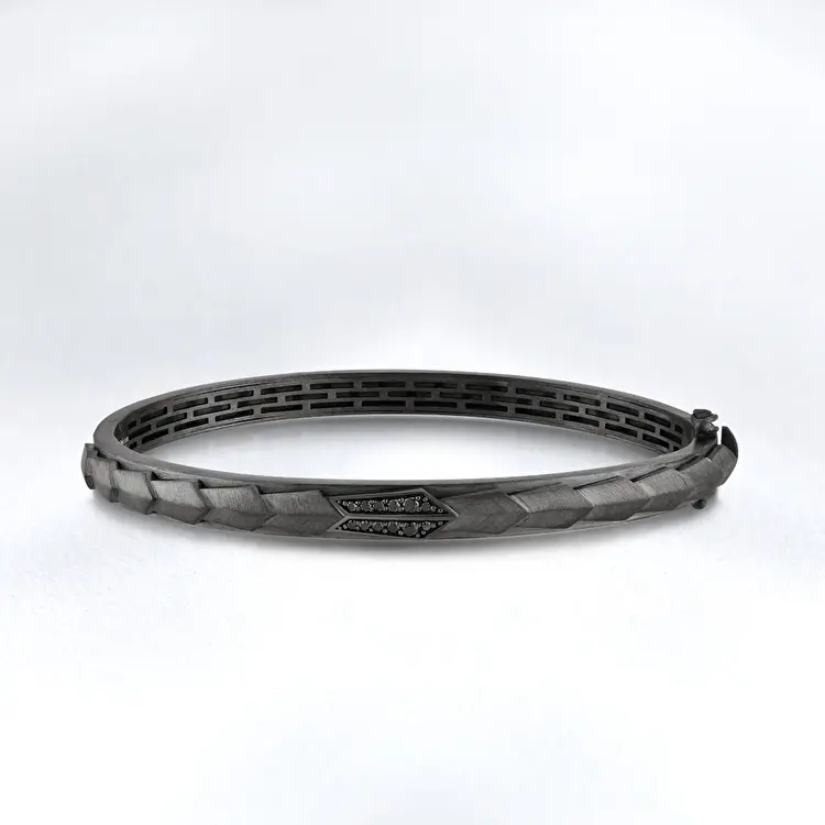 0.16 ct.Black Diamond Silver Men Bracelet - 1