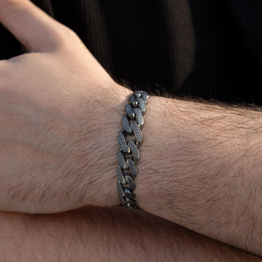 0.30 ct.Black Diamond Silver Men Bracelet - 1
