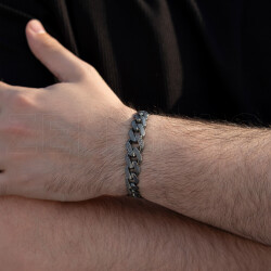 0.30 ct.Black Diamond Silver Men Bracelet - 2