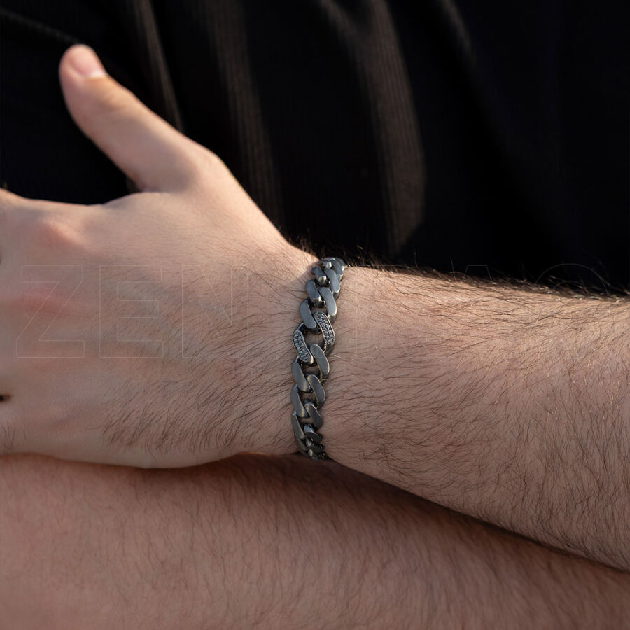 0.30 ct.Black Diamond Silver Men Bracelet - 2