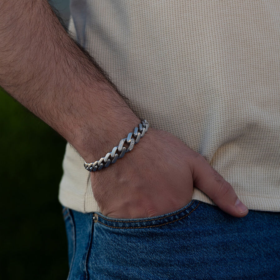 0.31 ct.Diamond Silver Man Bracelet - 3